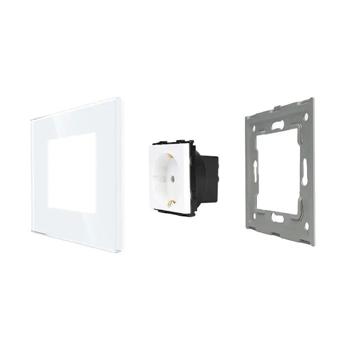 CONTACT WITH CHILD PROTECTION AND GLASS FRAME WHITE LUXON - Ключове и контакти<<<Електроматериали<<<Praktiker&&&Ключове