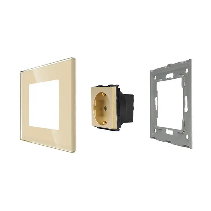 CONTACT WITH CHILD PROTECTION AND LUXON GOLD GLASS FRAME - Ключове и контакти<<<Електроматериали<<<Praktiker&&&Ключове