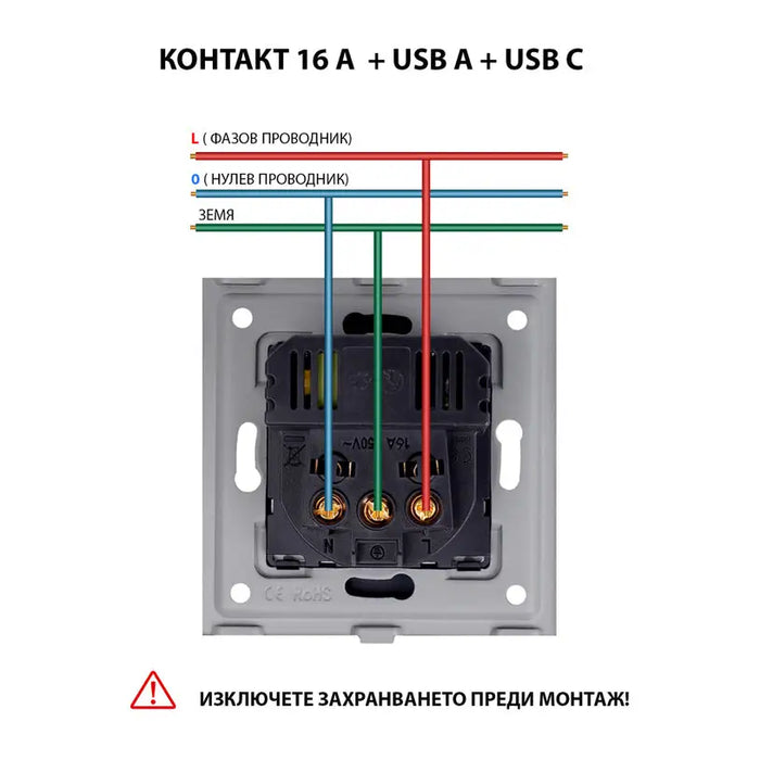 CONTACT WITH USB-A + C AND CHILD PROTECTION MECHANISM GRAY LUXON - Ключове и
