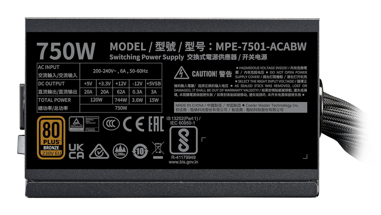 Cooler Master MWE BRONZE 750 V3 230V power supply unit