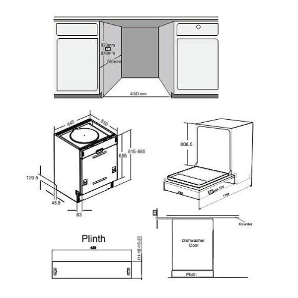 Built-in dishwasher Crown DWC4563BI, 10 place settings, 45 W, mm, C