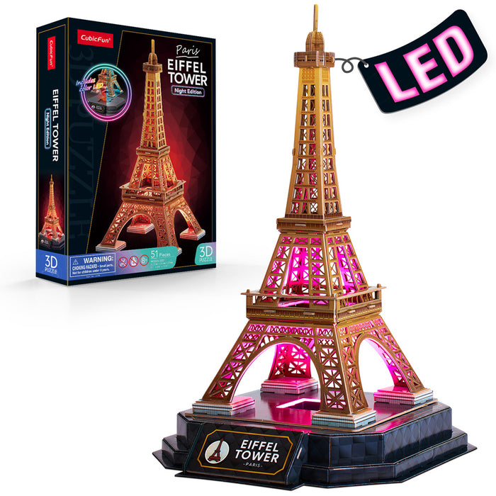 CubicFun 3D Eiffel Tower Paris Night Edition Puzzle with LED Lights