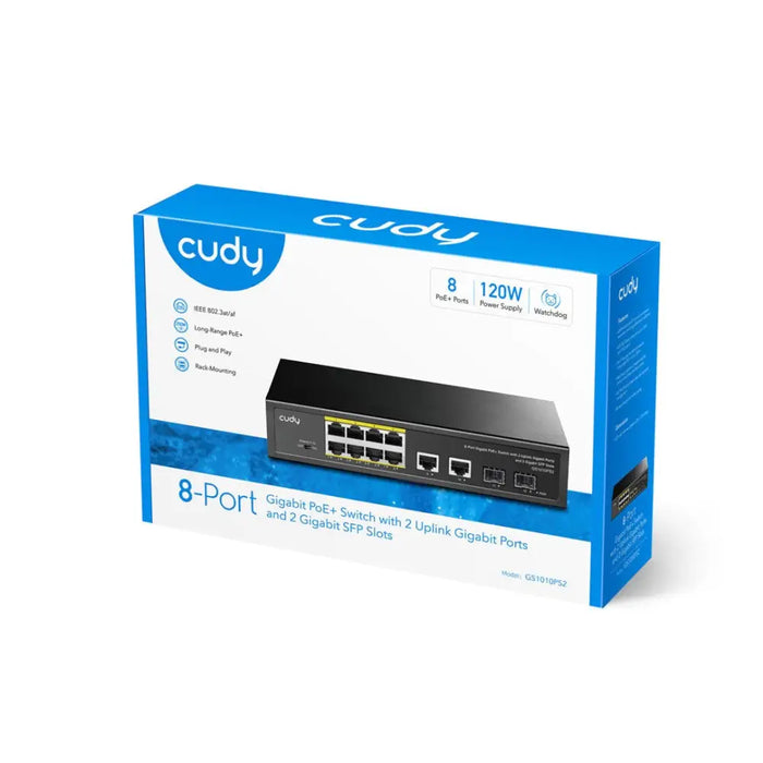 Cudy GS1010PS2 network switch Unmanaged Gigabit Ethernet (10/100/1000) Power over Ethernet (PoE) Black