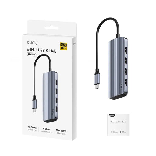 Cudy UH500 interface hub USB 3.2 Gen 1 (3.1 Gen 1) Type-C 5000 Mbit/s Grey Silver - USB HubsPER-HUB<<<Input / Output
