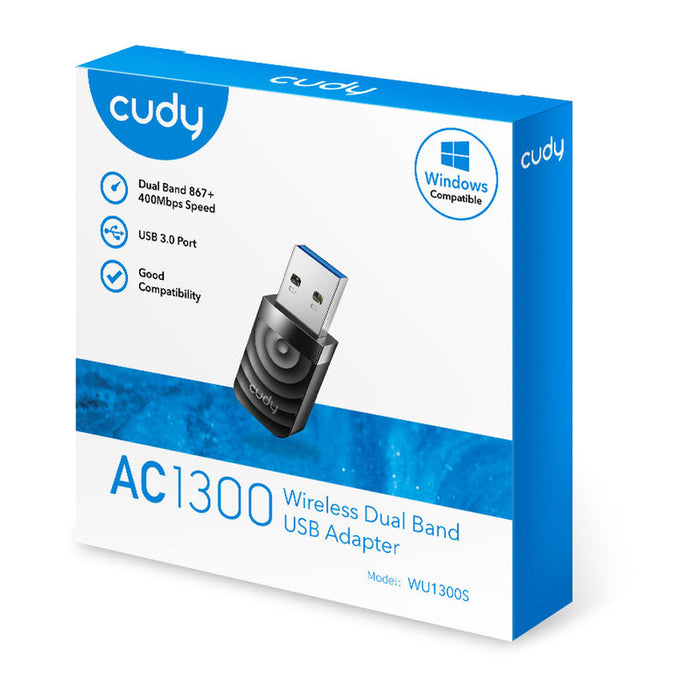 Wireless nano adapter Cudy WU1300S, USB 3.0, 2.4/5 Ghz, Built-in antenna 2dBi