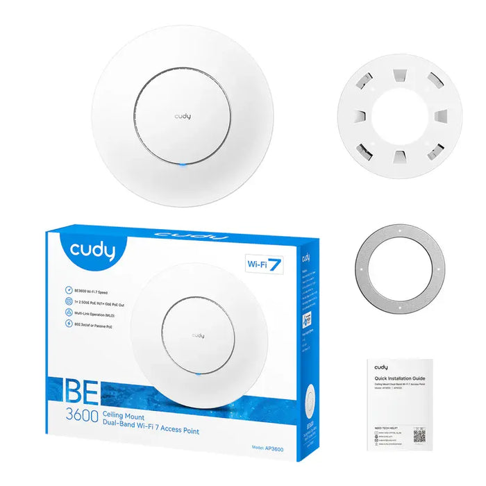 Wireless Access Point Cudy AP3600-P, WiFi 7 BE3600, 1x2.5 Gbps, PoE Adapter