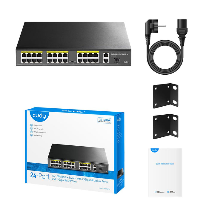 Switch Cudy FS1026PS1, 24 x 10/100 PoE+ Switch 2 x Gigabit ports, 1 x SFP Slot