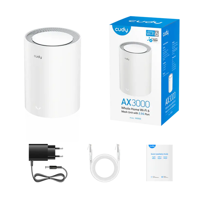Wireless MESH system Cudy M3000, 1 unit, AX3000 Dual Band, 2.4/5 GHz, 574 - 2402 Mbps
