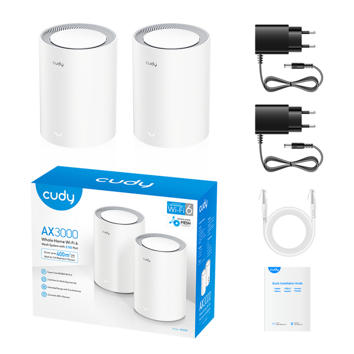 Wireless MESH system Cudy M3000, 2 pieces, AX3000 Dual Band, 2.4/5 GHz, 574 - 2402 Mbps