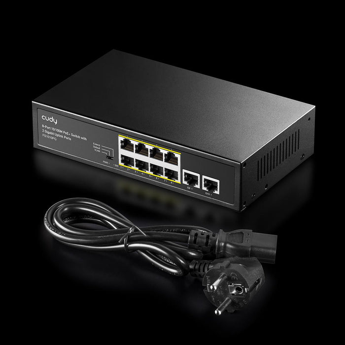 Switch Cudy FS1010PG, 8 ports, 10/100, PoE+ Switch 120W, 2 x Uplink ports 10/100/1000