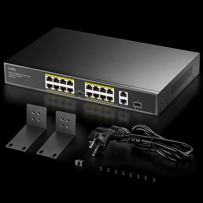 Switch Cudy FS1018PS1, 16 x 10/100 PoE+ Switch 190W, 2 x Gigabit ports, 1 x SFP Slot