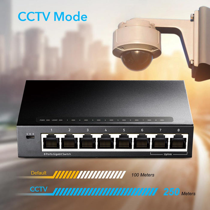 Switch Cudy GS108, 8 ports, 10/100/1000, Auto-MDI/MDIX, Metal housing