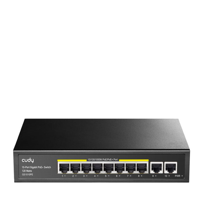 Switch Cudy GS1010PE, 8 ports, 10/100/1000, PoE 120W, 2 x Uplink ports