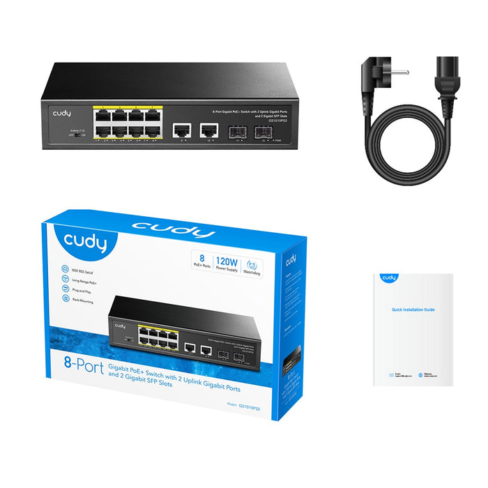 Cudy GS1010PS2 network switch Unmanaged Gigabit Ethernet (10/100/1000) Power over Ethernet (PoE) Black