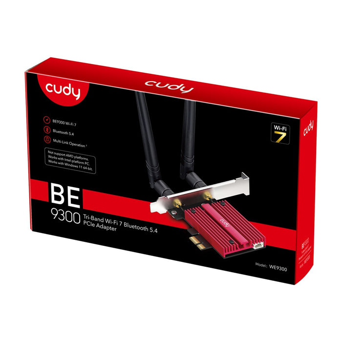 Network card Cudy WE9300, PCIe, 3-band, 5.7 Gbps, 2.8 Gbps, 688 Mbps, WiFi 7, Bluetooth 5.4