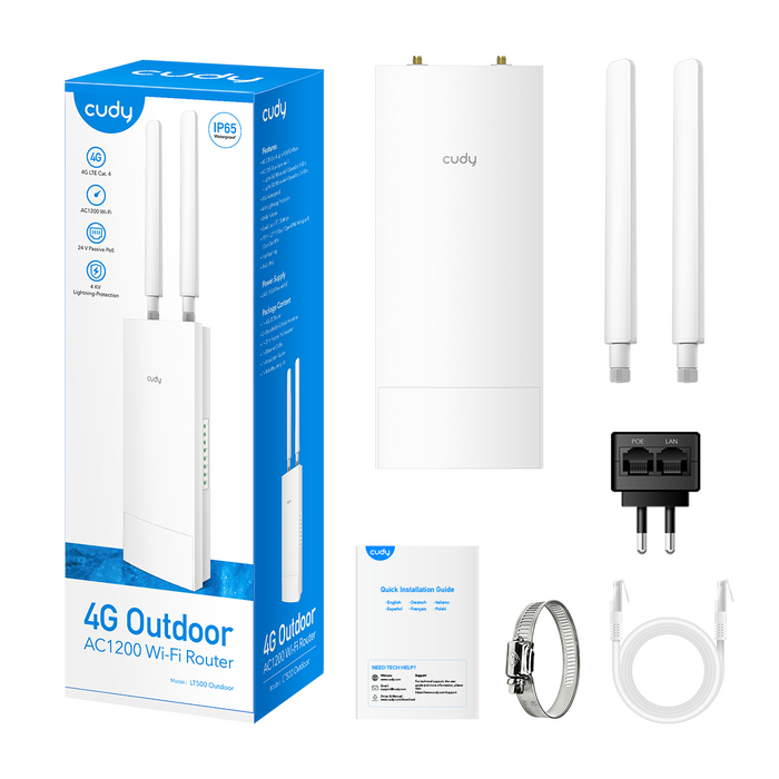 Wireless router Cudy LT500 Outdoor, AC1200, 4G, LTE CAT 4, 2.4/5 GHz, 300 - 867 Mbps for outdoor use