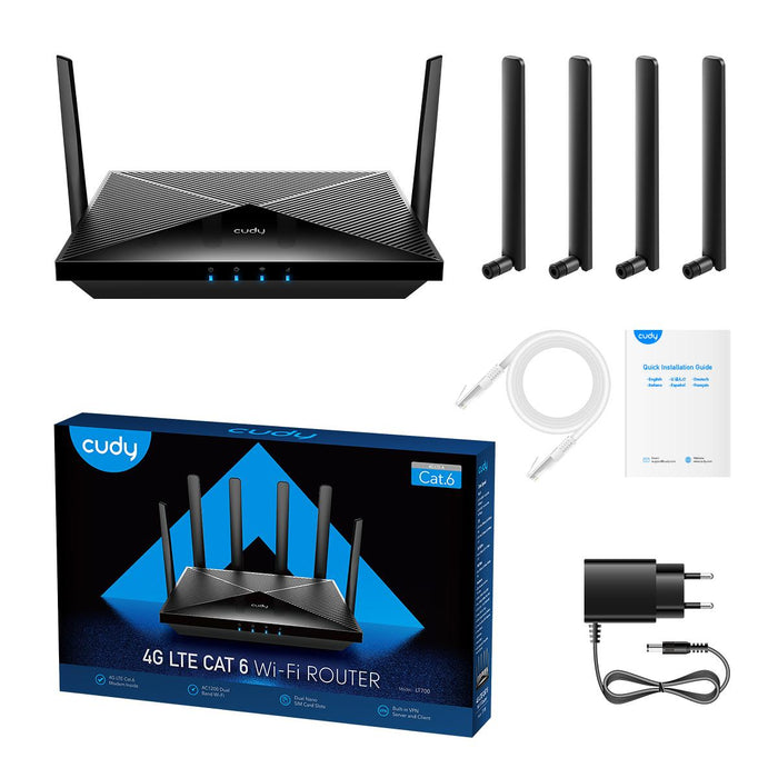 Wireless router Cudy LT700, AC1200, 4G, LTE CAT 6, 2.4/5 GHz, 300 - 867 Mbps