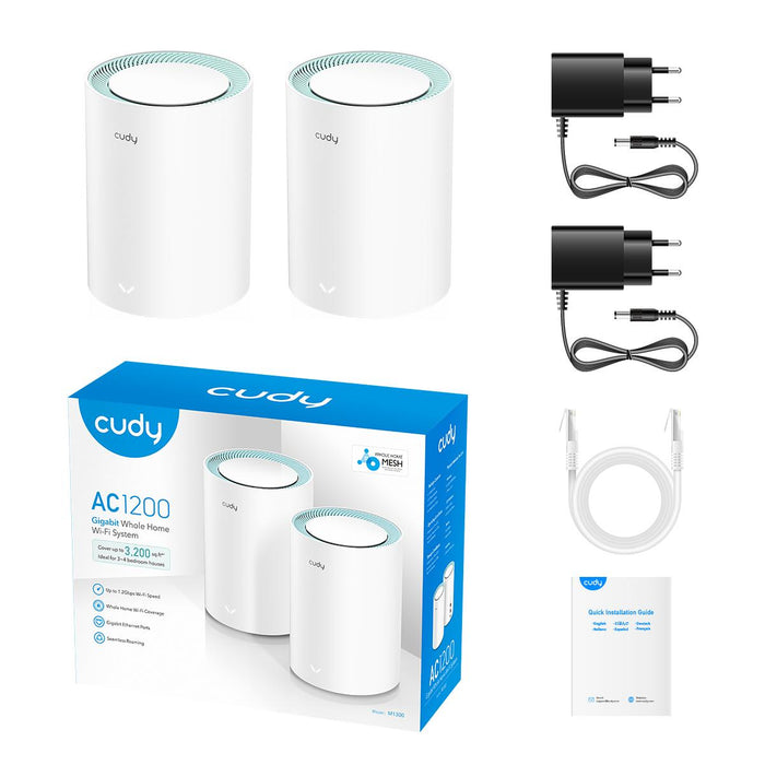 Wireless router Cudy M1300, 2-pack, AC1200 Dual Band, 2.4/5 GHz, 300 - 867 Mbps