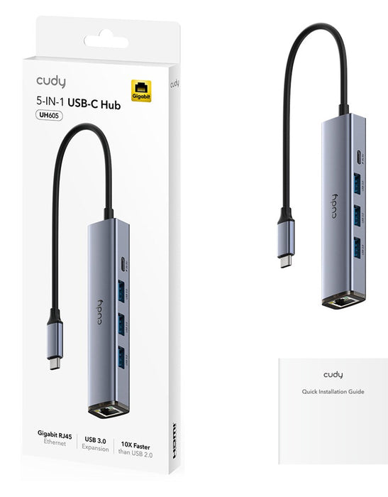 Cudy UH605 laptop dock/port replicator Wired USB 3.2 Gen 1 (3.1 Gen 1) Type-C Grey, Silver