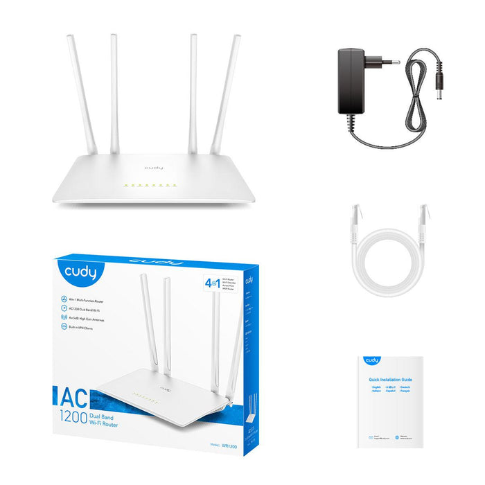 Wireless router Cudy WR1200, V2.0, 2.4/5 GHz, 300 - 867 Mbps, 10/100/