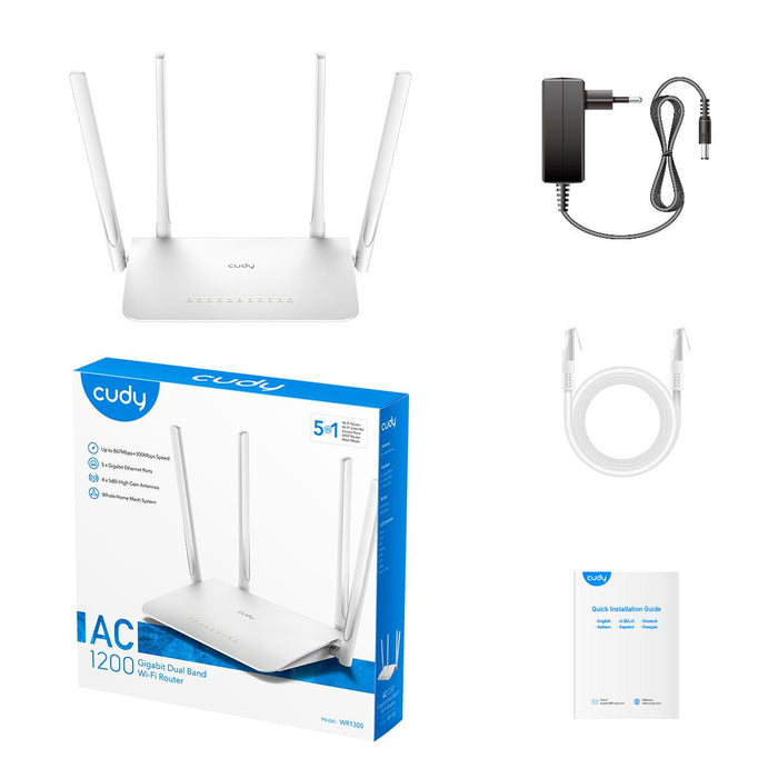 Wireless router CUDY WR1300, Dual-band AC1200, 300+867 Mbps, 5x10/100/1000, White