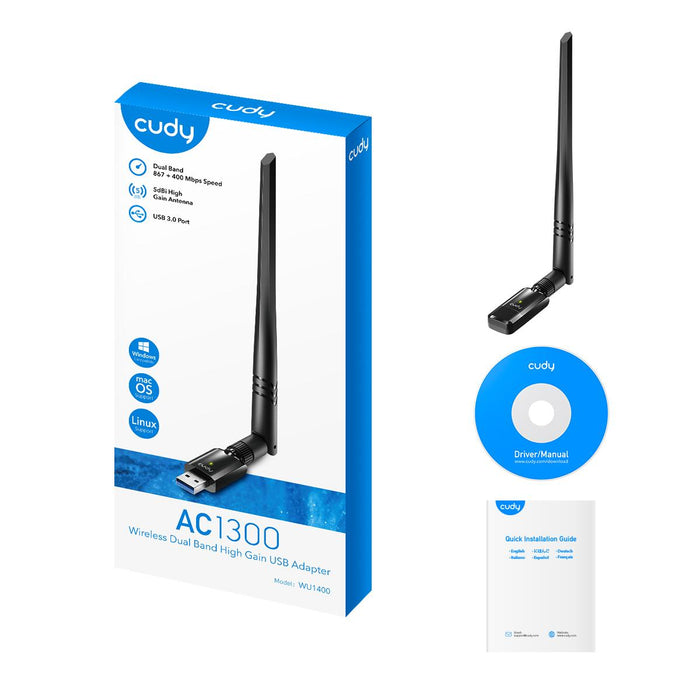 Wireless adapter Cudy WU1400, USB 3.0, 2.4/5 Ghz, External antenna