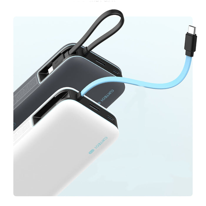 Cuktech CUKP200NGLLG 55W 20000mAh Powerbank with Built-in USB-C Cable - White