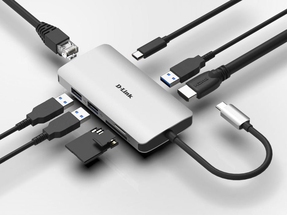 D-Link 8-in-1 USB-C Hub with HDMI/Ethernet/Card Reader/Power Delivery - USB и FireWire продукти<<<D-LINK мрежови
