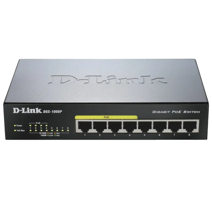 D-Link 8-port 10/100/1000 Desktop Switch w/ 4 PoE Ports - Неуправляеми комутатори<<<D-LINK мрежови