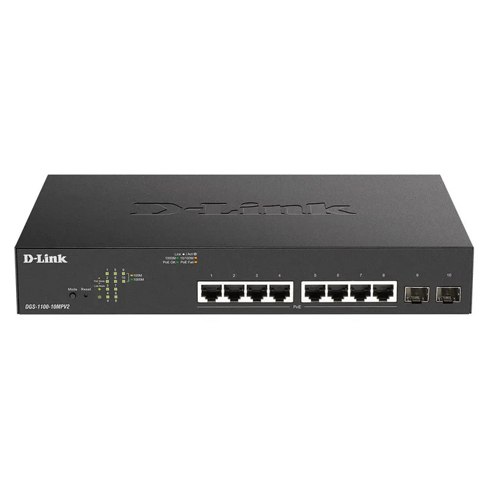 D-Link DGS-1100-10MPV2 Managed L2 Gigabit Ethernet (10/100/1000) Power over Ethernet (PoE) 1U Black