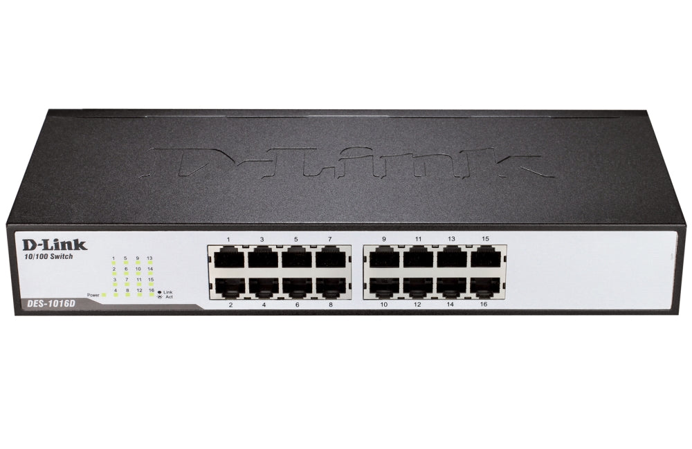D-Link 16-Port 10/100Mbps Fast Ethernet Unmanaged Switch, rack mountable