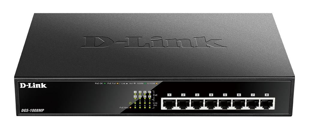 Switch D-Link DGS-1008MP, 8-port PoE 10/100/1000 Gigabit, unmanaged desktop switch