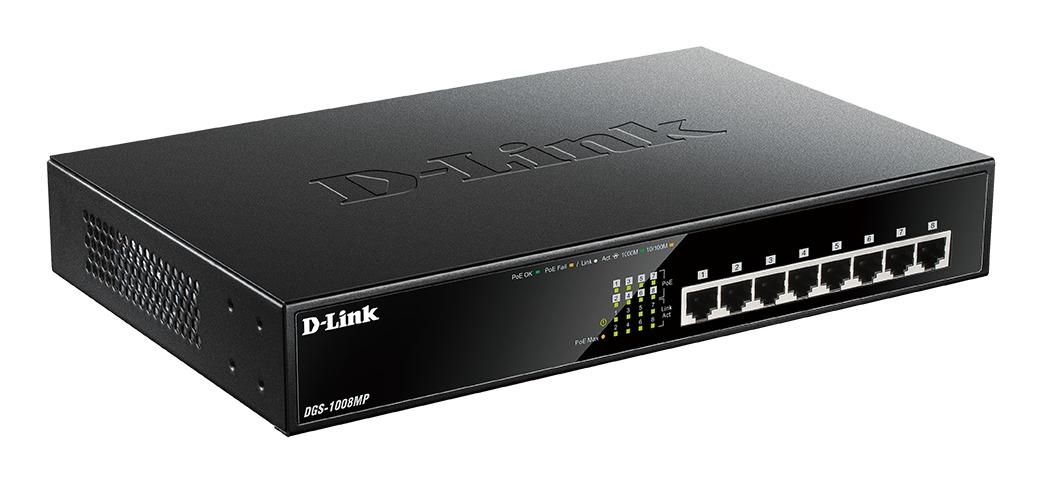 Switch D-Link DGS-1008MP, 8-port PoE 10/100/1000 Gigabit, unmanaged desktop switch