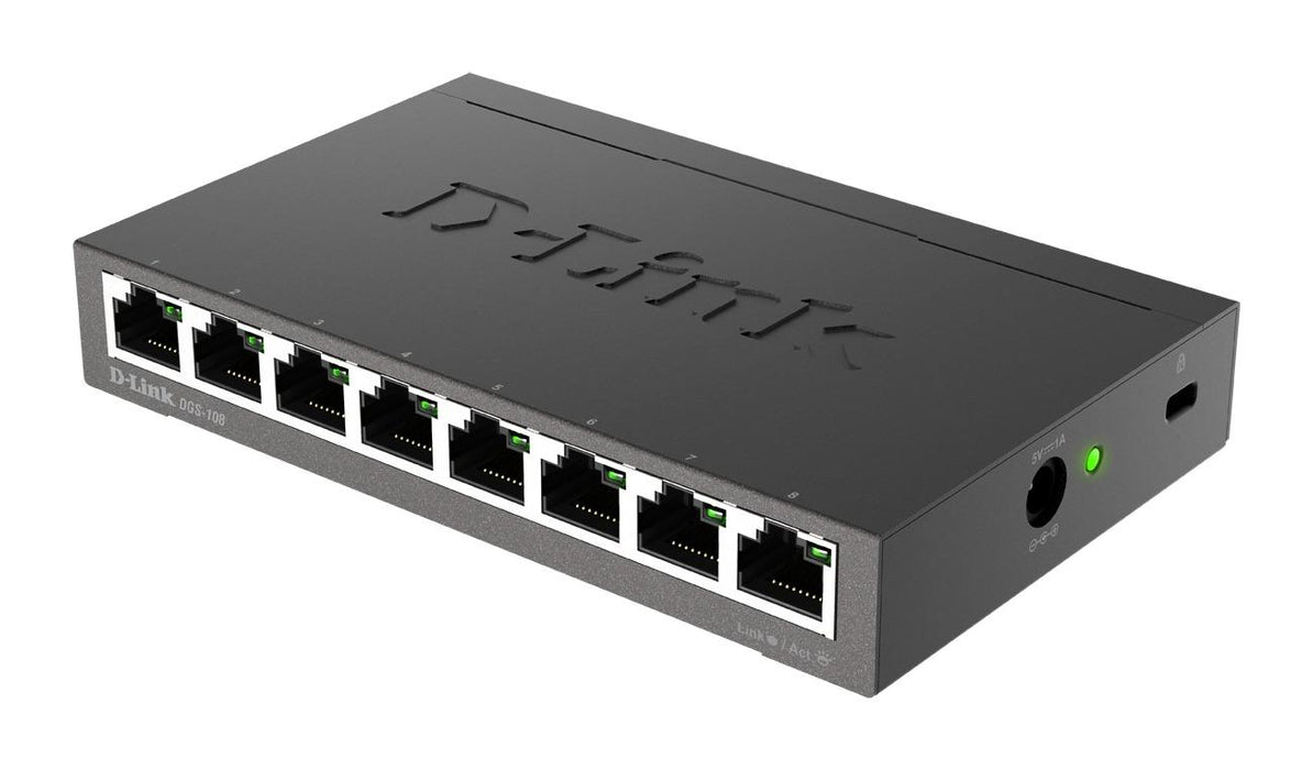 Switch D-Link DGS-108/E, 8 ports, 10/100/1000, Gigabit, metal housing