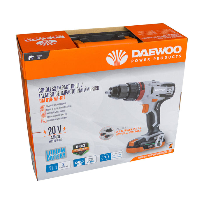CORDLESS IMPACT DRILL DAEWOO DALD18-M1-KIT 20 V, 44.00 nm, NUMBER OF BATTERIES 2, 2.00 Ah, SUITCASE
