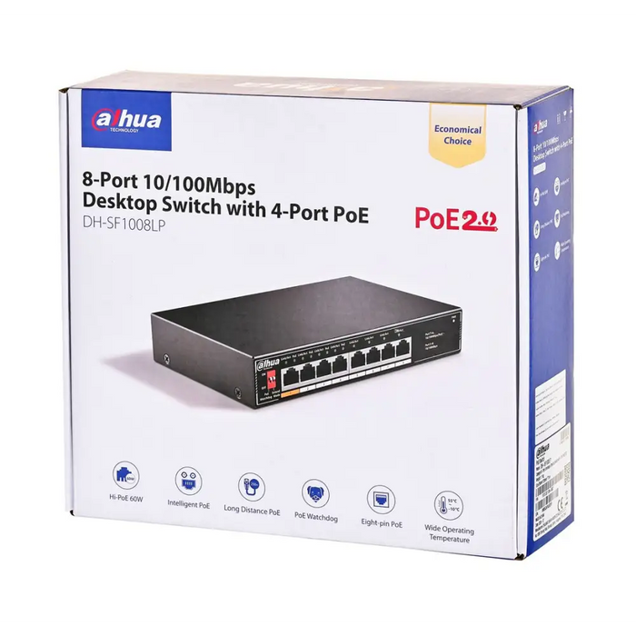 Dahua Technology PoE SF1008LP Unmanaged L2 Fast Ethernet (10/100) Power over Ethernet (PoE) Black