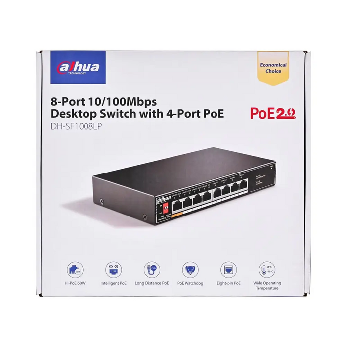 Dahua Technology PoE SF1008LP Unmanaged L2 Fast Ethernet (10/100) Power over Ethernet (PoE) Black