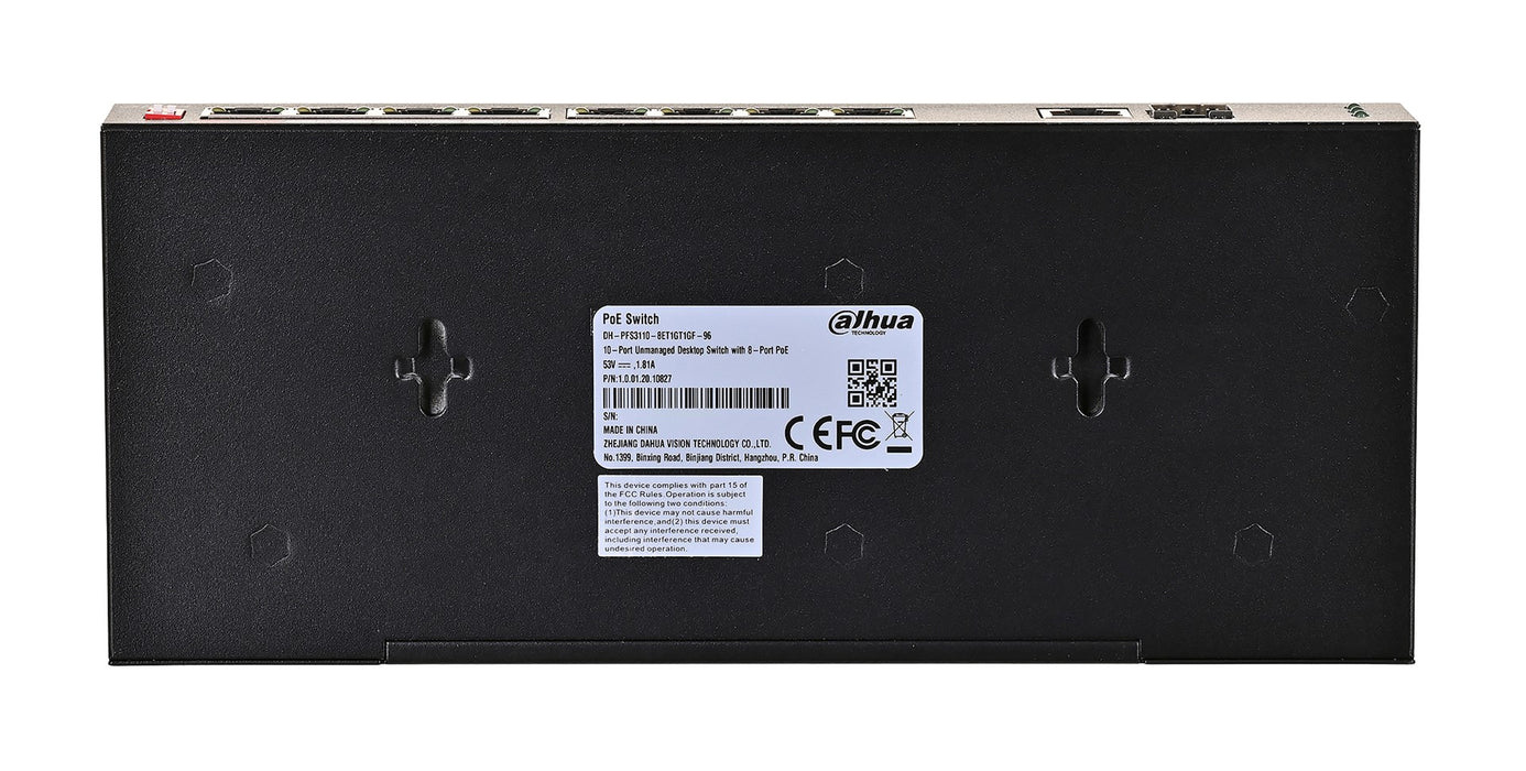 Dahua Technology PoE PFS3110-8ET1GT1GF-96 Unmanaged Gigabit Ethernet (10/100/1000) Power over Ethernet (PoE) Black