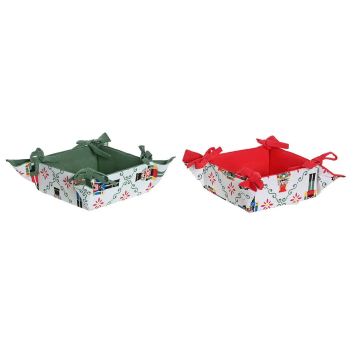 Decorative basket Home ESPRIT White Red Green Beige Nutcracker Christmas 30 x 30 x 8 cm (2 Units) - Декорация и