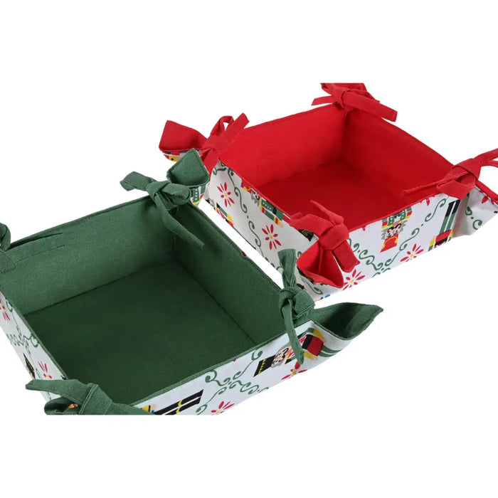 Decorative basket Home ESPRIT White Red Green Beige Nutcracker Christmas 30 x 30 x 8 cm (2 Units) - Декорация и