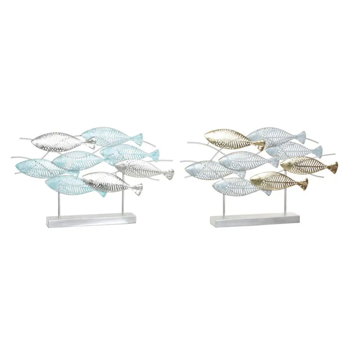 Decorative Figure DKD Home Decor 65,4 x 9 x 39,5 cm Silver Blue Golden Spirals Mediterranean (2 Units) - Декорация и