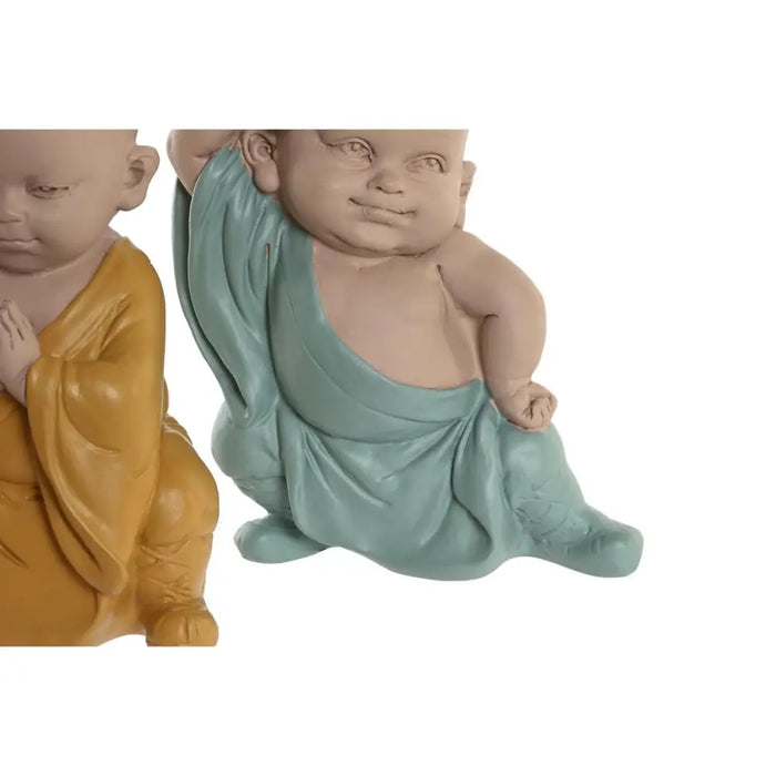Decorative Figure DKD Home Decor Blue Pink Yellow Resin Monk (8 x 5,5 x 12,7 cm) (3 Units) - Декорация и