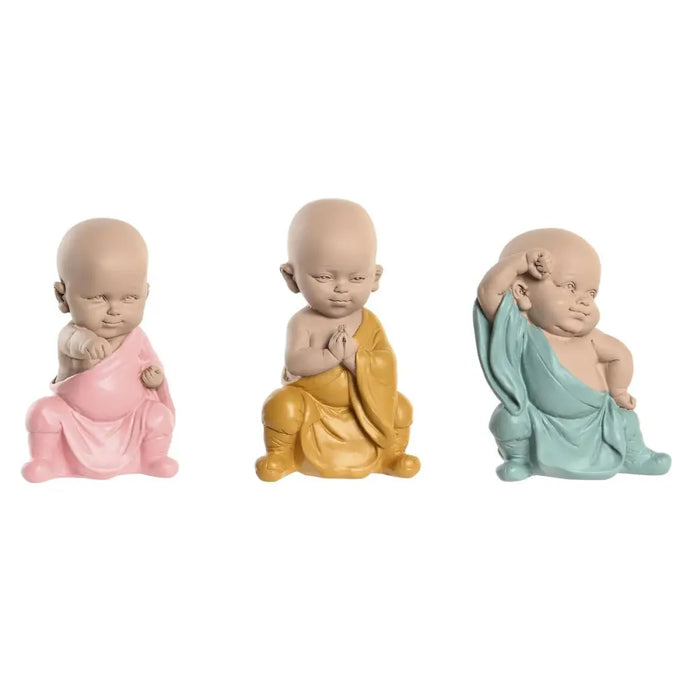 Decorative Figure DKD Home Decor Blue Pink Yellow Resin Monk (8 x 5,5 x 12,7 cm) (3 Units) - Декорация и
