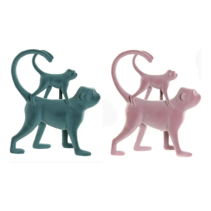 Decorative Figure DKD Home Decor Green Pink Tropical Monkeys 22,5 x 8 x 27,5 cm (2 Units) - Декорация и