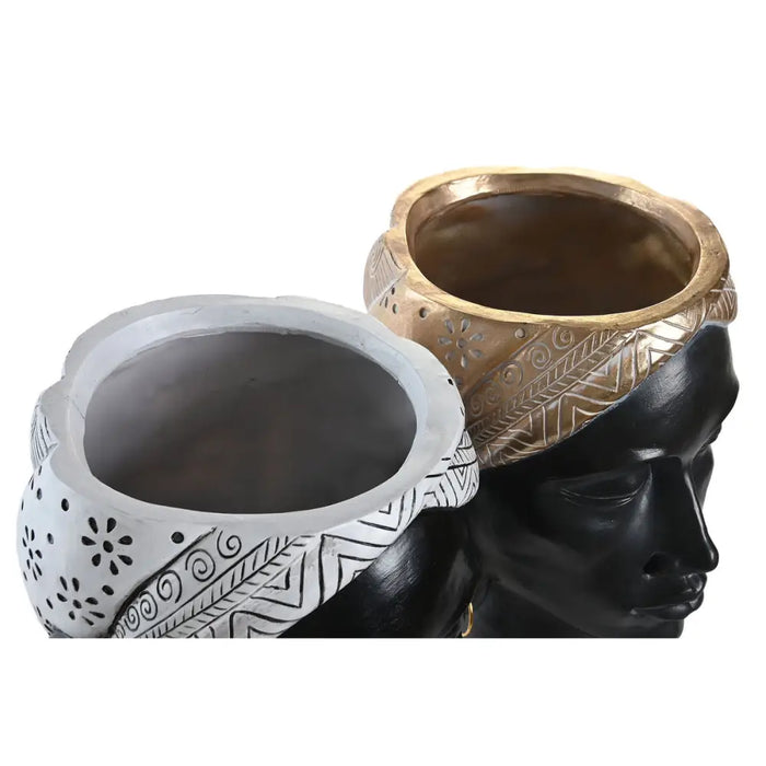 Decorative Figure DKD Home Decor Silver Golden Brown Resin Colonial African Woman (19,5 x 11 x 39,5 cm) (2 Units)