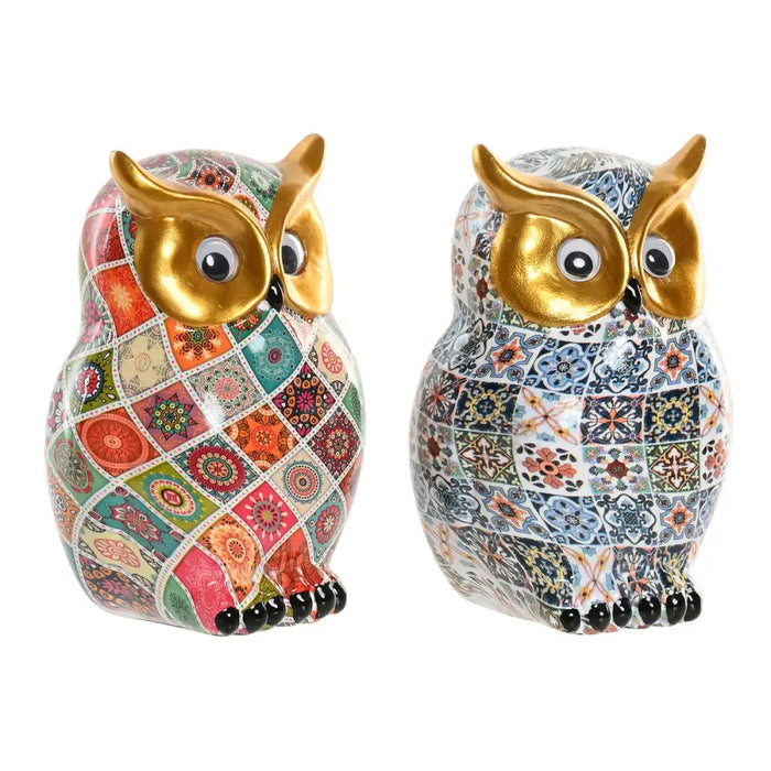 Decorative Figure Home ESPRIT Multicolour Golden Owl Mediterranean (2 Units) - Декорация и Осветление<<<Дом