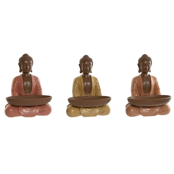 Decorative Figure Home ESPRIT Orange Coral Lime Resin Buddha Oriental 19,5 x 16 x 25,5 cm (3 Units) - Декорация и