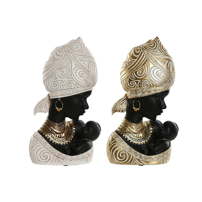 Decorative Figure Home ESPRIT White Black Golden African Woman 15 x 9 x 25 cm (2 Units) - Декорация и Осветление<<<Дом