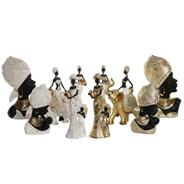 Decorative Figure Home ESPRIT White Black Golden African Woman 22 x 11 x 37 cm (2 Units) - Декорация и Осветление<<<Дом