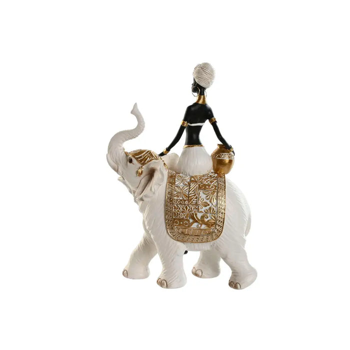 Decorative Figure Home ESPRIT White Black Golden Elephant African Woman 21 x 11 x 32 cm (2 Units) - Декорация и